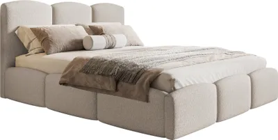 Produktbild von Polsterbett 160x200 Roma Slim mit Bettkasten - dickem Schaumstoff, Metall Lattenrost - Bouclé Beige