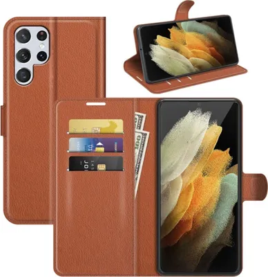 Produktbild von König Design Hülle kompatibel mit Samsung Galaxy S22 Ultra 5G Kunstleder Handyhülle - Handy Case Braun