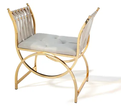 Image de Tabouret design avec structure dorée en forme de X et rembourrage élégant