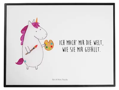 Produktbild von Mr. & Mrs. Panda Schreibunterlage Einhorn Künstler - Weiß - Geschenk, schreibtischunterlagen, bastelunterlagen, Unterlage Schreibtisch, schreibtischunterlage, Zeichnen