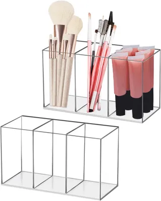 Produktbild von Makeup Organizer 2 Stück, Acryl Makeup Pinselhalter, 3 Fächer, Transparent, Für Eyeliner