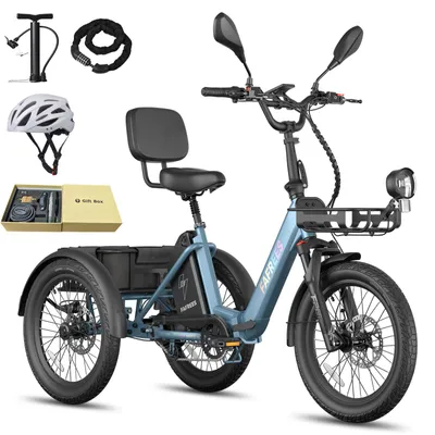 Produktbild von E Dreirad mit 180 kg Zuladung, 85 km Reichweite, 48 V 21 Ah, IPX5 Schutz, hydraulischen Bremsen, Blau