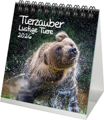 Produktbild von Tierzauber lustige Tiere Tischkalender 10cm x 10cm für 2026 Lustige Momente - Set-Inhalt: 1x Kalender 1x Weihnachtsanhänger 1x Grußanhänger (gesamt 3 Teile)