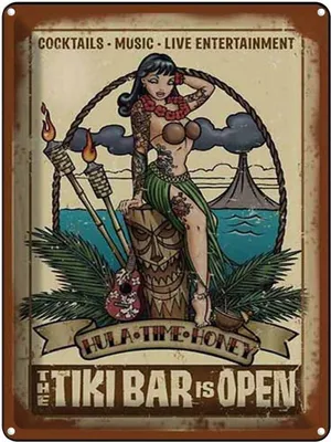 Produktbild von vianmo Blechschild 40x30 cm Pin Up TIKI Bar is Open Cocktail Music
