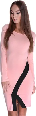 Obrázek produktu pro Dámské elegantní šaty s dlouhým rukávem Dvoubarevné šaty Onesize; S/M; Salmon
