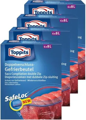 Produktbild von Toppits Doppel-Verschluss Gefrierbeutel 6x8 Liter (4er Pack)