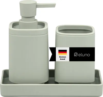 Immagine prodotto di Set di accessori da bagno eluno VALONA 3 pezzi composto da 1 dispenser per sapone, 1 tazza, 1 ciotola, in plastica color salvia