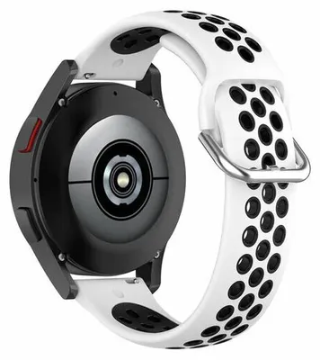 Produktbild von By Qubix Silikon Sportarmband mit Schnalle - Weiß + Schwarz - passend für Garmin Vivoactive 6 / Vivoactive 5 / Vivoactive 3