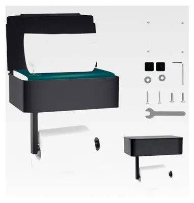 Produktbild von Toilettenpapierhalter mit Ablage und Feuchttücherbox, ohne Bohren, schwarz
