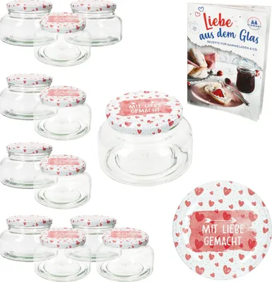 Image de 12 pots à yaourt 435 ml Bocaux en verre Fait avec amour Couvercle Confiture