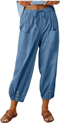 Productafbeelding van 7/8 Lange Broek voor Dames - Casual Losse Linnen met Zakken - Groene Kleur