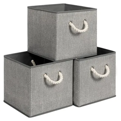 Produktbild von Aufbewahrungsboxen, 3er-Set, Stoffboxen ohne Deckel, mit Griffen, 30 x 30 x 30 cm, Leinenoptik