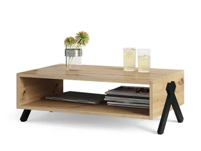 Produktbild von Möbelset für Wohnzimmer mit Couchtisch, Regal, Fernsehschrank und weiteren Möbeln aus Spanplatte und Buchenholz in Weiß, Beton oder Artisan Eiche. (Artisan Eiche, Couchtisch)