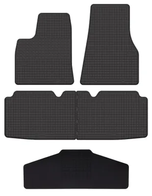 Image de Tapis de sol en caoutchouc + tunnel pour Tesla Model S I 2012-2016 (berline) – 5 pièces, noirs, sur mesure