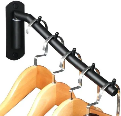 Image de Support de tringle à vêtements pivotant à 180°, support mural pivotant de 27 cm avec fonction de rotation à 180°, support mural en acier inoxydable, étendoir, support de tringle à vêtements peu encombrant, noir