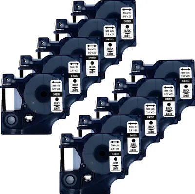 Produktbild von DULA Etikettenband  - Kompatibel mit Dymo D1 40913 - 10 Stück - Schwarz auf weiß - 9mm x 7m