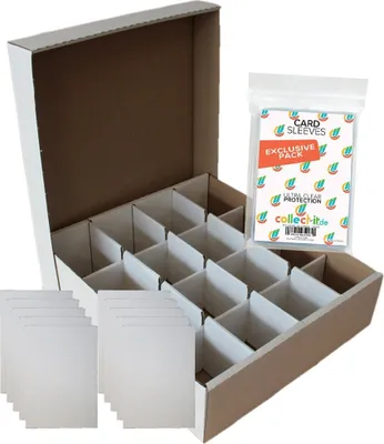 Produktbild von collect-it.de Riesen Deck-Box - Aufbewahrung + 10 Kartentrenner (weiß) 16 Fächer für TCGs (kompatibel mit Magic/Pokemon/Yugioh/Match Attax Karten) + 40 exklusive collect-it.de Hüllen