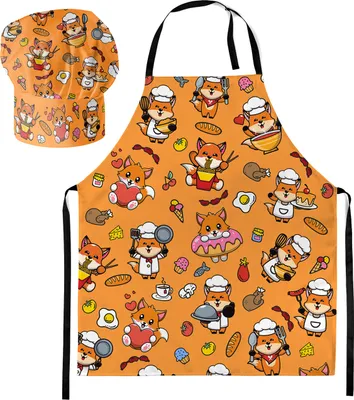 Produktbild von Kochmütze + Kochschürze Koch Set 2tlg. Für Kinder, Jungen und Mädchen, Kochhaube, Schürze mit Klettverschluss Fuchs Baby [099]