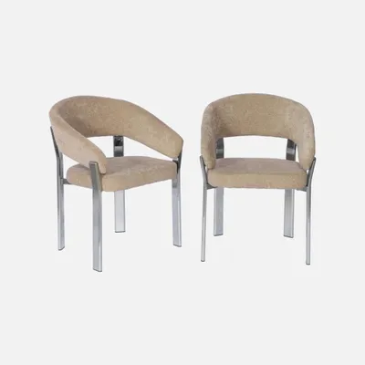 Produktbild von sweeek - 2er-Set Vintage-Sessel aus verchromten Stahl mit strukturiertem Bezug - Verchromt