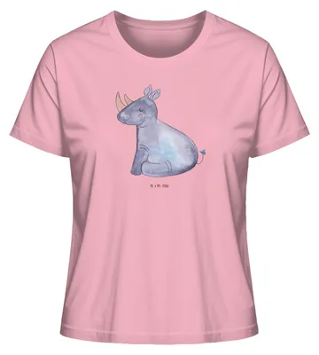 Produktbild von Mr. & Mrs. Panda damen shirt Einhorn Nashorn Größe S - Baumwolle Pink - Geschenk, Witzig, Regenbogen, Basic, T-Shirt für Frauen, Baumwoll, Lustig, Zoo, Glitzer, Unicorn