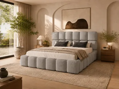 Produktbild von Emlar Polsterbett Tessa 180x200 cm - Bubble Bett mit Bettkasten & Metalllattenrost - Bouclé-Stoff - Doppelbett mit Stauraum Grau (Quelle 83)