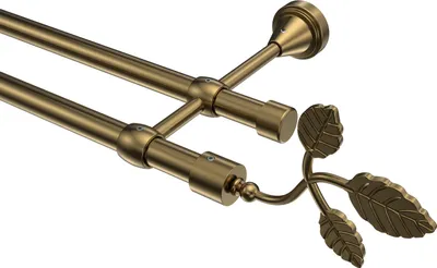 Produktbild von Interdeco Gardinenstange / Vorhangstange Messing Antik, Typ Primus Alessia (Blatt), 16 mm Ø 2-läufig, 140 cm
