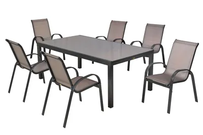 Produktbild von Merxx Gartenmöbelset Amalfi diamantbraun 7tlg., 6 Stapelsessel, 1 Ausziehtisch 200 (300) x 110 cm - Aluminium/Textil