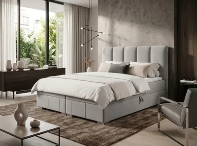 Produktbild von Boxspringbett OSLO 160 cm x 200 cm AMOR VELVET 18 Hellgrau Bett mit zwei Bettkästen und H3 Matratze,Komplett-Set mit Matratze und Topper, Doppelbett.