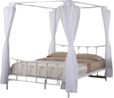 Produktbild von Himmelbett AMORE – 140x200 cm – Weißes Metall mit inklusivem Vorhang – Eleganz und Romantik