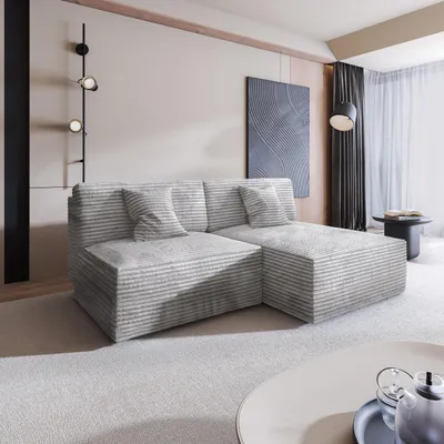 Produktbild von Masseno Ecksofa FIORO mit Schlaffunktion L-Form, Sofa mit Bettkasten, Wohnzimmersofa, Couch, Soffa, Bettsofa, Couchgarnitur- Hellgrau, TILIA 86
