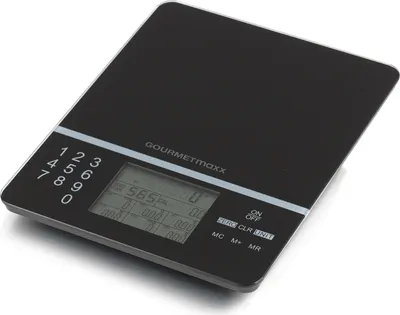 Produktbild von GOURMETmaxx 04140 Elektronische KÃ1/4chenwaage mit LCD-Infodisplay, Messbereich bis 5 kg, Glas-Wiegeschale, Zuwiegefunktion, Diätcomputer, Automatische Abschaltung
