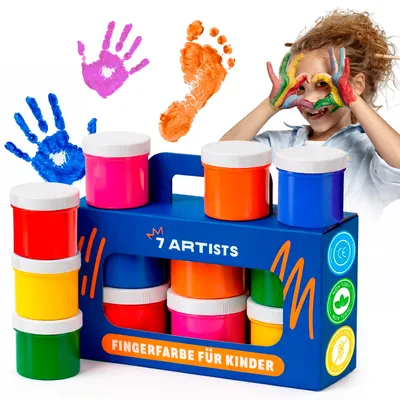 Zdjęcie produktu dla Zestaw 6 farb gwaszowych 7 Artists – farby do malowania palcami dla dzieci, nietoksyczne – 6 x 60 ml, przyjazne dla skóry, zmywalne / farby do malowania palcami dla dzieci od 3 lat / farby do malowania palcami dla dzieci, nietoksyczne