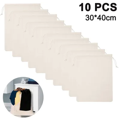 Produktbild von 10er Schuhbeutel, Wasserabweisend Schuhtasche Staubdicht Schuhsack Stoffbeutel mit Zugband, Travel Aufbewahrungsbeutel Organizer für Reisen Zuhause(Beige,30 * 40 cm)
