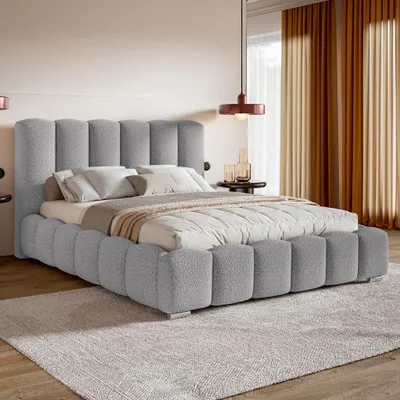 Produktbild von MOTIVENA Grand Bubble Polsterbett 160x200 mit Bettkasten, Holz Lattenrost, Bubble Bett 160x200 Grau Boucle (Catch Me 24)