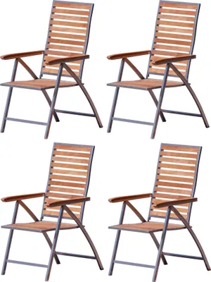 Produktbild von 4 Stk ALEOS. Hochlehner aus Edelstahl mit A-Grade TEAK Holz, Multipositionssessel Teakhochlehner Teakstuhl Gartenstuhl Gartensessel Klappstuhl - klappbar - Rückenlehne 5-fach verstellbar NASSAU