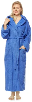 Productafbeelding van Damesbadjas met capuchon, extra lang, 100% katoenfleece, maat: S (extra lang), kleur: koningsblauw