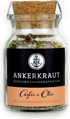 Image de Ankerkraut mélange d'épices pour aglio e olio dans un bocal en liège 50 g de condiment pour pâtes