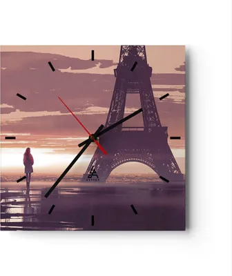 Produktbild von Wanduhr - Quadrat - Glasuhr - Paris Stadt Nacht - 40x40cm - Schleichendes Uhrwerk - Lautlos - zum Aufhängen bereit - Dekoration Modern - Wanddekoration aus Glas - C3AC40x40-4104