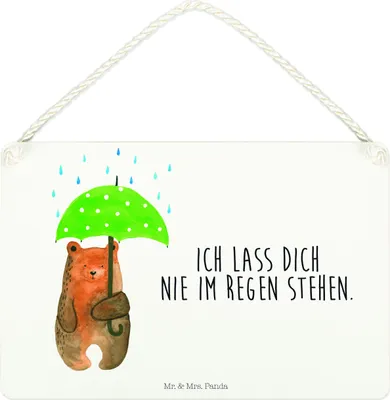 Produktbild von Mr. & Mrs. Panda Holzschild Bär Regenschirm DIN A4 - Weiß - Geschenk, Partner, Liebe, Spruch, Teddy, Freunde, Wandbild Holz, holzbild, Schild, wandtafel, Familie