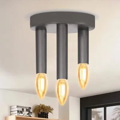 Immagine prodotto di ZMH lampada da soffitto grigio plafoniera vintage - soggiorno lampada E14 industriale 3 fiamme metallo camera da letto lampada retrò per soggiorno cucina corridoio bar sala da pranzo