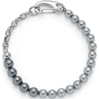 Produktbild von JEWELS BY LEONARDO Armband Dominique - Arm-Schmuck aus silberfarbenem Edelstahl - opulenter Karabiner mit grauen Imitationsperlen - 19,5 cm Länge