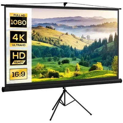 Image de HOMCOM Écran de projection avec trépied pliable 100 pouces 4K HD 16:9, écran vidéoprojecteur réglable en hauteur, idéal pour le home cinéma, les films en intérieur/à l'extérieur