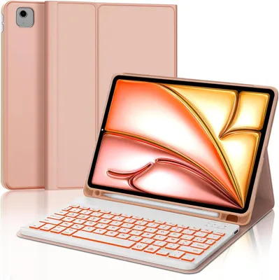 Zdjęcie produktu dla Etui z klawiaturą do iPada Air 11, Bluetooth, układ AZERTY, podświetlane, kolor różowy, FR