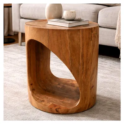 Produktbild von Beistelltisch aus massivem Mangoholz 40cm rund
