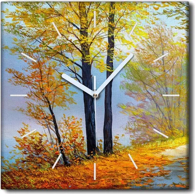 Produktbild von Coloray Uhr auf Leinwand 30x30 cm Wand Uhr Dekoration Wohnzimmer Segeltuch weiße Zeiger -Landschaft des Baumwaldes