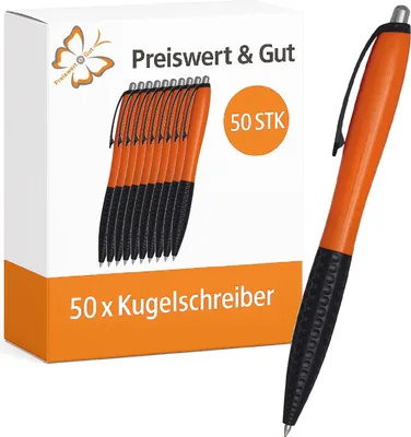Produktbild von Kugelschreiber 50 Stück schwarz orange schwarzschreibend 14 cm Druckmechanismus ergonomische Griffzone Kunststoff