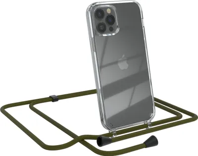 Produktbild von EAZY CASE Handykette kompatibel mit Apple iPhone 12 / 12 Pro, Handyhülle mit Umhängeband, Handykordel, Schutzhülle Clear, Band in Grün