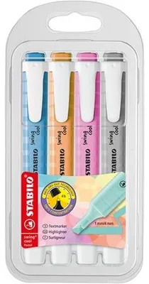 Obrázok produktu pre Zvýrazňovač, sada, 1-4 mm, STABILO "Swing cool Pastel", 4 rôzne farby