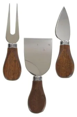 Käsebesteck-Set 3-teilig, Edelstahl/Holz, Messer, Gabel, Spatel