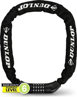 Produktbild von DUNLOP Fahrradschloss Zahlenschloss - Hohe Sicherheit - 100 cm -Sicherheitslevel-6 Schloß mit 5er Zahlencode - Kette für Fahrrad E Bike Scooter ebike Zahlen Lock